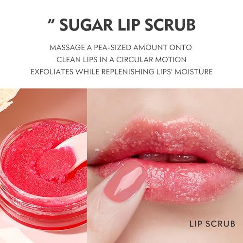 VolksRose 3-in-1 Lip Scrub & Mask Overnight & Peach Oil - Lip Care Kit Scrubber Exfoliator for Dry Chapped Lips, Instant Moisture - Lip Repair Set, Women's Gifts Set, Non-Sticky for Home & Travel 5.29 Ounce (Pack of 1)