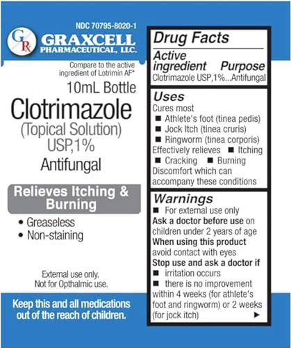 Graxcell Maximum Strength Clotrimazole 1% Antifungal Topical Solution | Fast-Acting Relief for Athlete's Foot, Jock Itch, Ringworm | Soothes Itching & Burning (Pack of 2) 0.34 Fl Oz (Pack of 2)
