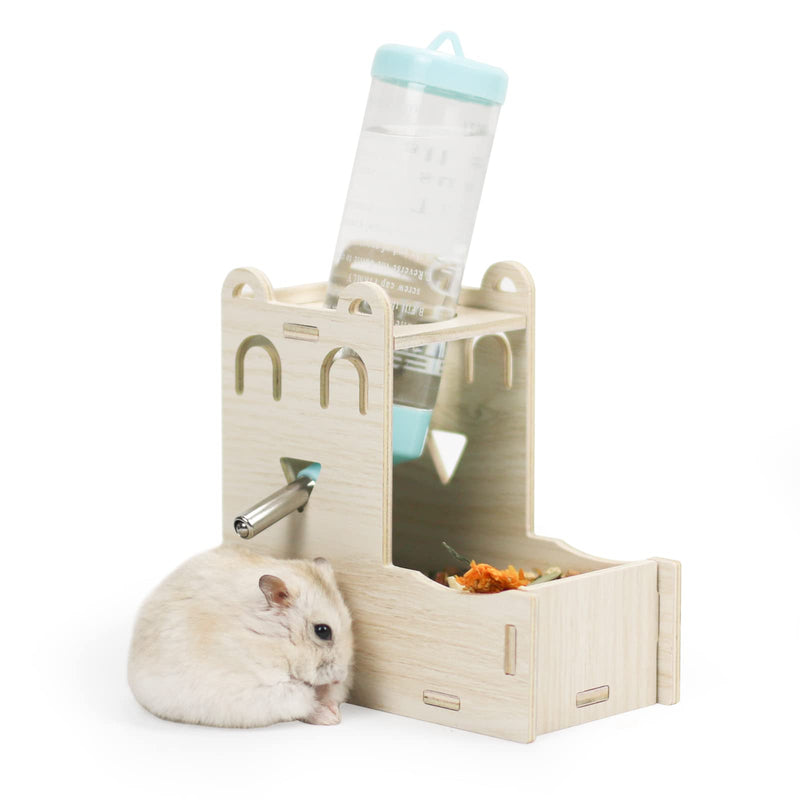 Wooden Hamster Water Bottle Stand,Small Animal Water Dispenser 125ml Drinking with Bottle Food Container Base Food Bowl for Dwarf Hamster Mouse Rat Hedgehog (H01) H01 - BeesActive Australia