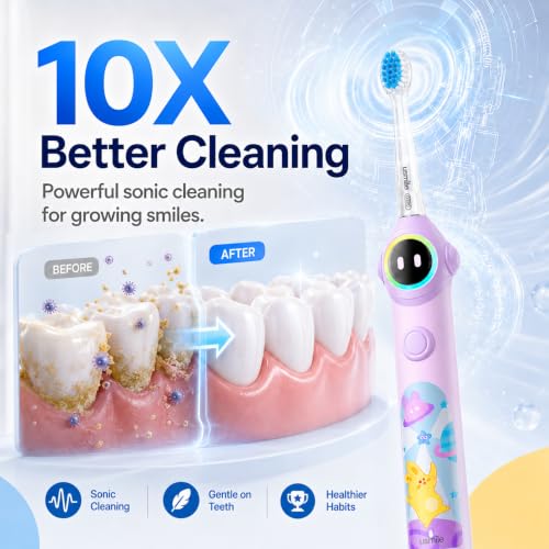 usmile Q30 Kids Smart Toothbrush, Voice-Guided Coaching, Ages 3-8 (Purple) Purple