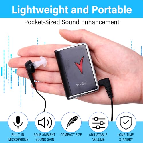 Geiserailie 3 Pack Personal Hearing Amplifiers Sound Amplifier Pocket Voice Hearing Enhancement Device with 8 Volume Levels and Headphones for Seniors Sound Gain of 50db, up to 100 Feet Away