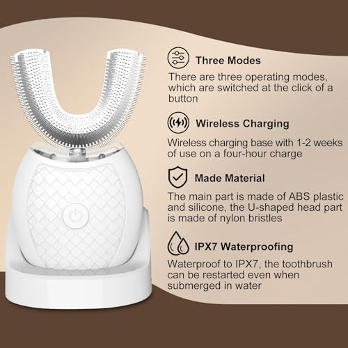 Electric U-Shaped Ultrasonic Toothbrush for Adults, Automatic Toothbrush White