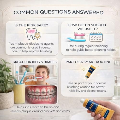 Plaque Revealing Toothpaste – Disclosing Formula Helps You See Plaque for Better Cleaning – Fluoride Free – Enamel Strengthening – Kids, Braces & Family Use – 4 oz