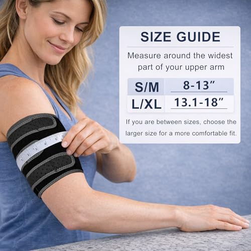 Bicep Tendonitis Brace for Pain Relief, Upper Arm Compression Support with Dual Spring Stabilizers for Biceps & Triceps, Adjustable Arm Compression Wrap for Sports, Gym & Daily Use S/M