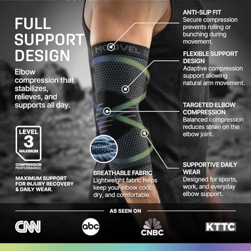 Modvel 2 Pack Elbow Brace for Tendonitis and Tennis Elbow Brace for Women and Men, Elbow Compression Sleeve for Pain Relief and Recovery – Elbow Sleeves Weightlifting Men, Sports & Workout, Arm Brace Black Medium