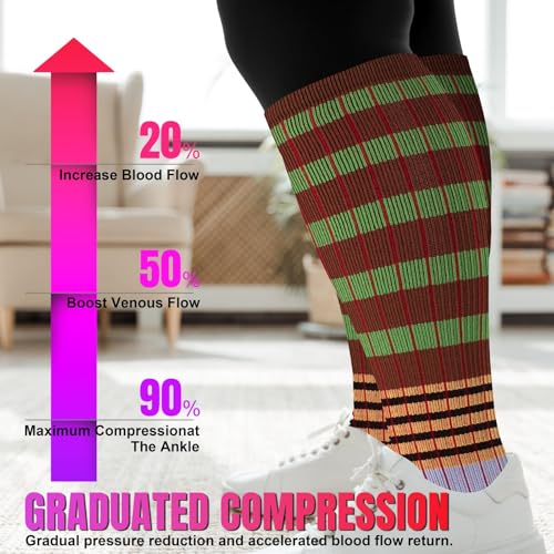 bropite 3/4 Pairs Plus Size Compression Socks for Women & Men 20-30 mmhg-Extra Wide Calf Support Socks for Medical,Running XX-Large 09- 4 Pack Brown Stripes