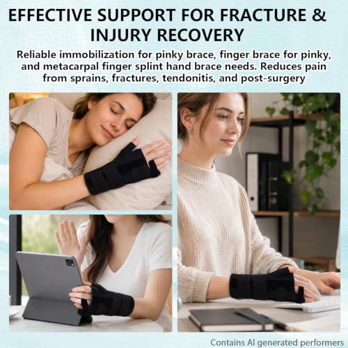 Pinky Finger Splint - Boxer Fracture Splint, Metacarpal Finger Splint Hand Brace Stabilizer for Broken, Ulnar Gutter Support, Arthritis, Injury, Tendonitis Black Right