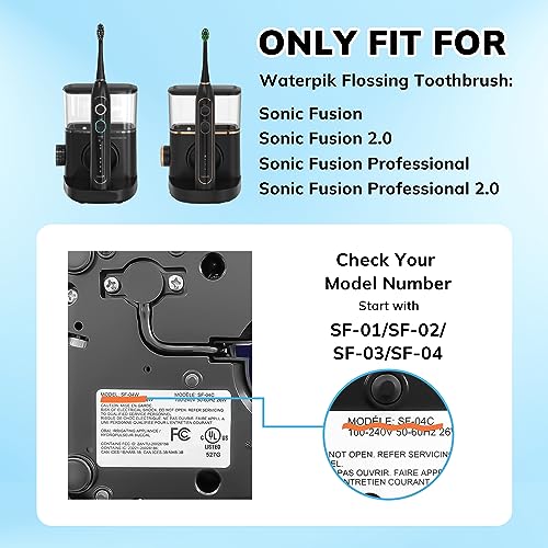 6 Pack Replacement Flossing Toothbrush Heads for Waterpik Sonic Fusion - Compatible with SF-01/SF-02/SF-03/SF-04 - Black with Caps 6p Black