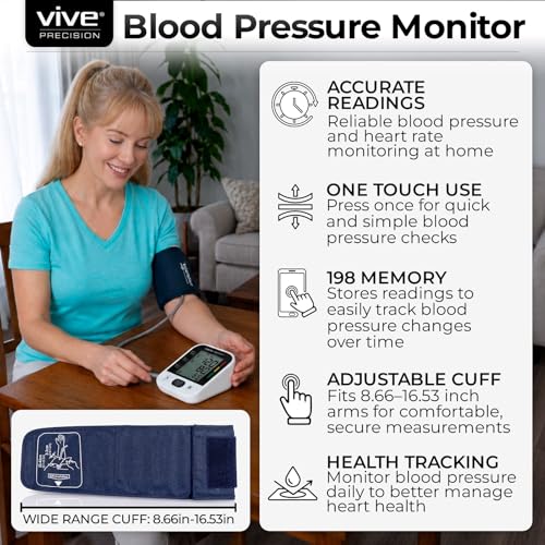Vive Blood Pressure Monitor for Home Use – Digital Automatic Upper Arm BP White