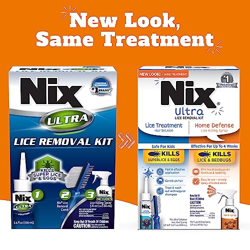 Nix Lice Removal Kit with Hair Solution, Comb, and Spray + Ezy Dose Lice and Eggs Comb for Baby Toddler Adult Pack of 2
