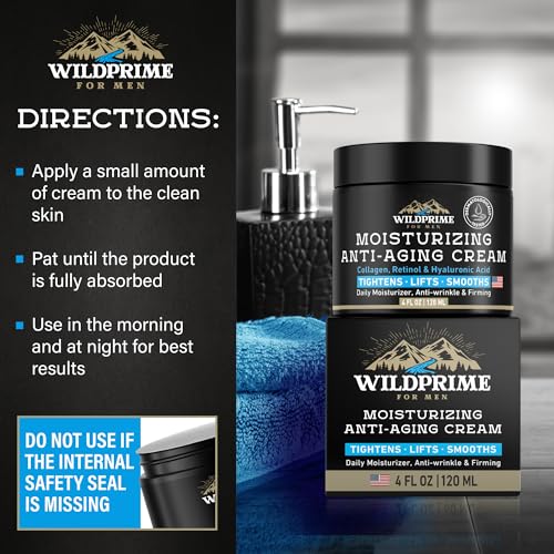 Men's Face Moisturizer Cream - Anti Aging & Wrinkle - Men's Shave Lotion - Made in USA - Collagen, Hyaluronic Acid, Vitamins E & A, Avocado Oil - Age Facial Skin Care, Day & Night Moisturizing, 4 oz 4 Ounce (Pack of 1)