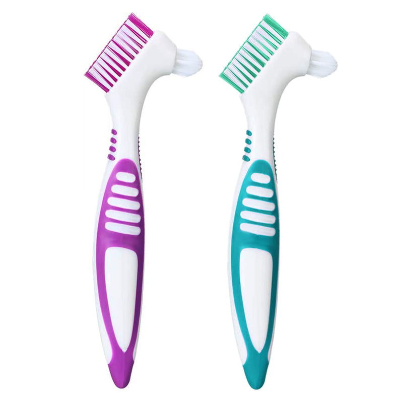 Premium Hygiene Denture Cleaning Brush Set, Multi-Layered Bristles & Ergonomic Rubber Handle, for Denture Care(Purple & Green) Purple & Green - BeesActive Australia
