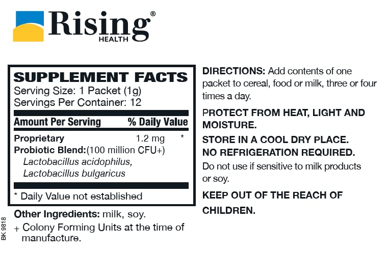 Rising Health Floranex™ Lactobacillus Probiotic Dietary Supplement Granules for Digestive & Gut Health, Daily Probiotic Support - 12 Packets Floranex Granules