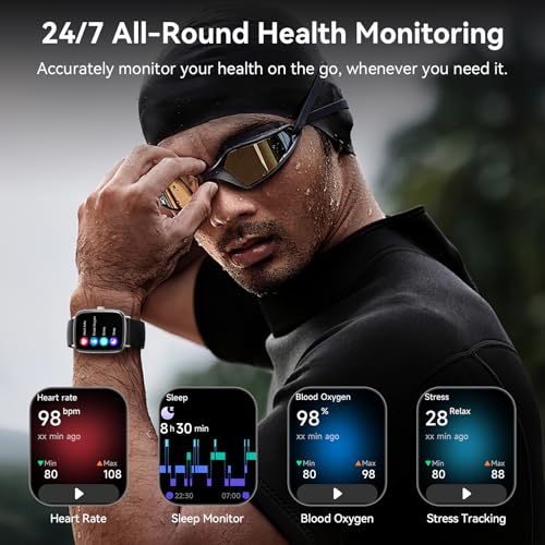 Smart Watch for Women Men, 1.85" HD AMOLED Fitness Tracker (Answer/Call) with 24/7 Heart Rate/Sleep/SpO2 Monitor for iPhone & Android, 120+ Sports Modes Smartwatch with IP68 Waterproof, 2 Bands Black