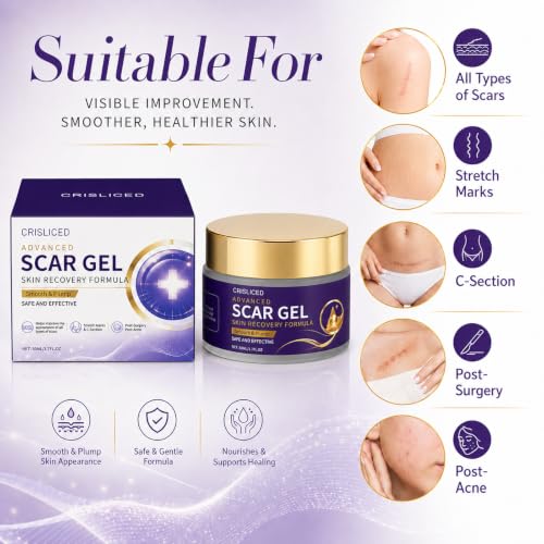 Silicone Scar Gel for Old & New Scars Advanced Scar Care Cream with Dimethicone Helps Improve the Appearance of Surgical Scars C-Section Scars Acne Marks Stretch Marks & Burns 1.70OZ (50ML) 50ML