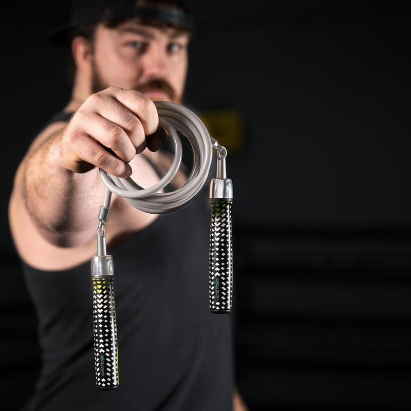 Hererope Weighted Jump Ropes for Men & Women, 1/2 LB Jump Rope Weighted With Ball-bearing, No-Slip Grip, Durable Steel Cable, Heavy Jump Rope Designed for Fitness, High-Intensity Strength Workouts, crossfit Grey Medium - 8'4 (User Height 5'4.5" - 5'7")