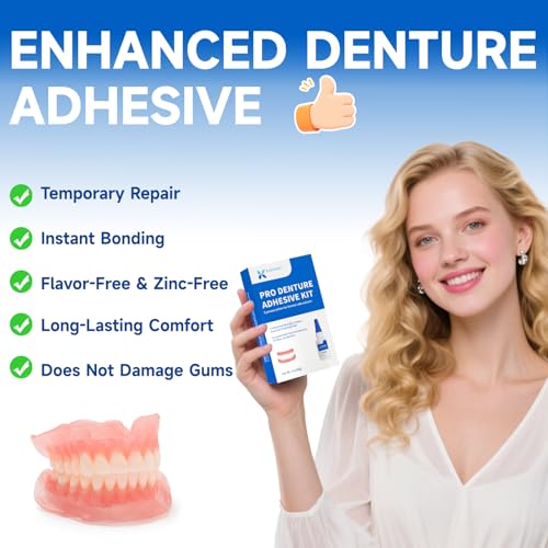Dental Lab Denture Repair Adhesive Kit, 1oz Instant Bonding Denture Glue for Repairs Cracks, Fills Gaps, Secures Loose Teeth, Safe Bonding with No Irritating Odor