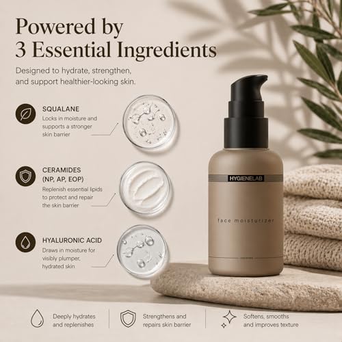 HygieneLab Face Moisturizer with Hyaluronic Acid, Non-Greasy for Dry Skin