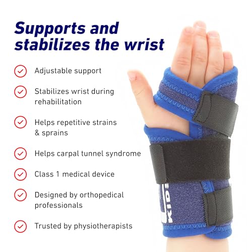 Neo-G Stabilized Kids Wrist Brace - For Carpal Tunnel, Juvenile Arthritis, Joint Pain, Tendonitis, Hand Sprains - Adjustable Compression - Class 1 Medical Device – One Size – Right Hand – Blue