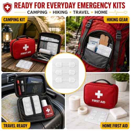 Emergency Wound Closures Adhesive Bandages, Zip Stitch Stickers for Camping, Survival & Household Gear, 3 Pcs (70 * 22mm, White) 70*22mm