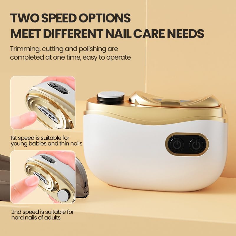 Electric Nail Clipper, Electric Automatic Nail Clippers with Light Nail Trimmer 2 Speeds Automatic Nail Clipper Storage Compartment with Debris, for Adults, the Elderly, and Children(White) White - BeesActive Australia