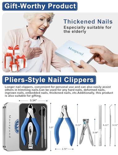 Nail Clippers Toenail Clippers for Seniors Thick Toenails, Heavy-Duty Toenail Clippers, Adult Thick Toenail Long Handle,Aluminum Storage Box (Blue)
