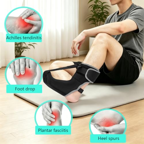 Plantar Fasciitis Night Splint with Massage Ball,Upgraded Planter Fasciitis Relief Brace,Relief Brace for Foot Drop,Heal Spur,Arch Pain,Achilles Tendonitis & Foot Fatigue Relief,Unisex Foot Brace(L) L