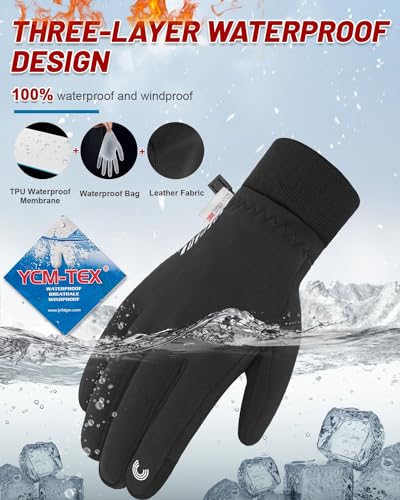 RIGWARL Winter Gloves for Men Women, Waterproof, Touchscreen, Cold Weather Black Waterproof Medium