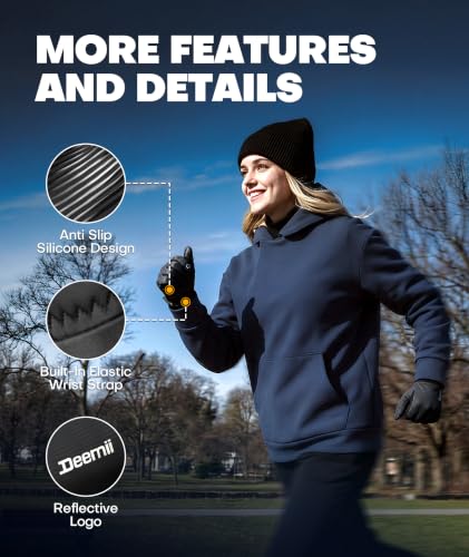 Winter Gloves Men Women Made with 3M Thinsulate, Lightweight Thermal Warm Gloves for Cold Weather with Touch Screen Fingers, Water Resistant Running Gloves for Cycling, Hiking, Driving Black Medium
