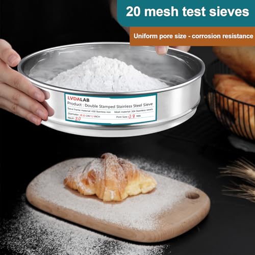 304 Stainless Steel Lab Sieve Screen Mesh, 20 Mesh (0.9mm) Aperture Test Sieve, 12Inch(30cm) Diameter Economy Standard Analysis Sample Test Sieves for Industrial Laboratory Homes 20Mesh(0.9mm)/Ф12in/30cm