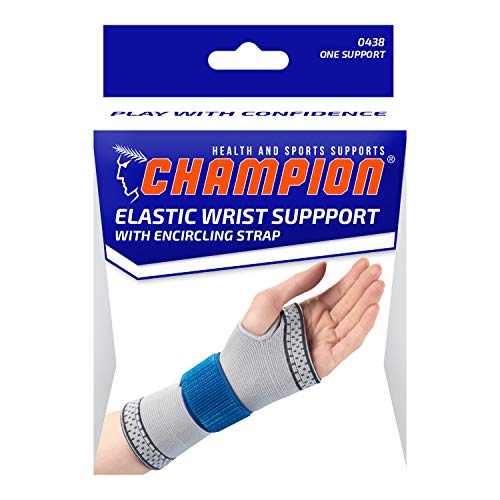 Champion Elastic Wrist Support Compression Sleeve with encircling Strap, Grey, Medium