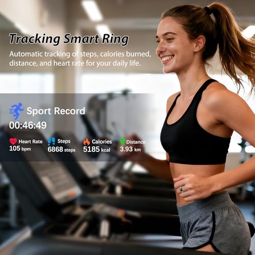 Smart Ring for Women Men Fitness Ring with Heart Rate, Blood Oxygen, Sleep Monitor, Step Tracker, IP68 Waterproof Health Ring for iOS & Android,No Subscription Fee (Black, 7#) Black 7#