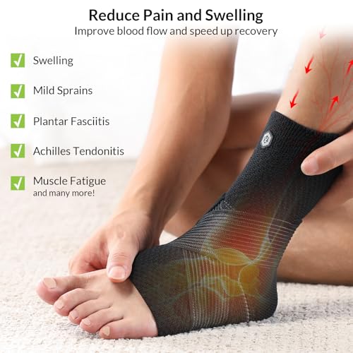 ZOELION Ankle Brace Compression Support with Removable Fishnet Strap, 3D Knit Plantar Fasciitis Relief Achilles Tendonitis Brace, Ankle Compression Sleeve for Pain Relief & Injury Healing, Black/M Black（Pack of 1） M