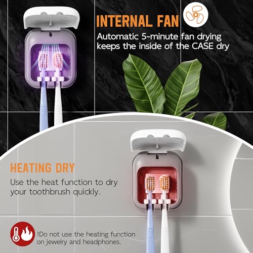 Toothbrush Sanitizeri Case with U V-C Lights, Dryer Heating, Fan Drying - Rechargeable Portable Toothbrush Cover, Hook Wall Mount Sterilizeri Box for Home, Travel & Fits All Toothbrushes White 2