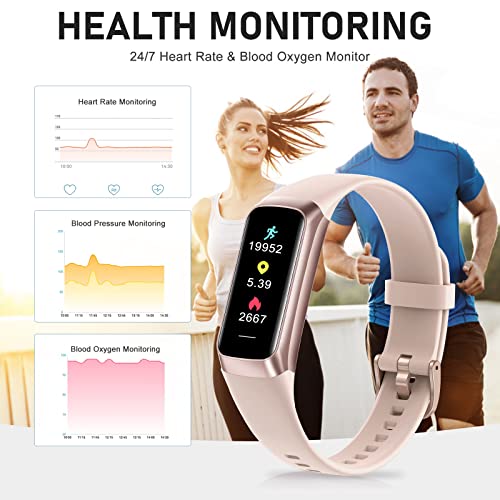 Fitness Tracker with 24/7 Heart Rate, Activity Trackers with Blood Pressure Sleep Monitor, 1.10" AMOLED Screen Step Tracker, Waterproof Step Counter, Health Smart Watch Pedometer for Women Men pink