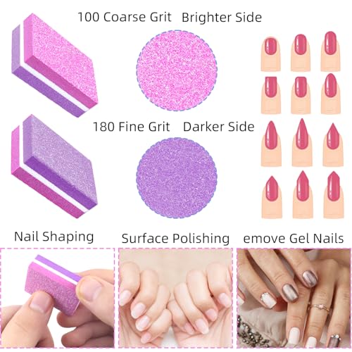 50 Pcs Sponge Nail Buffers,100/180 Grit Mini Nail Files,Mini Buffer Block Nail File for Acrylic & Natural Nails,Double-Sided Buffing Blocks for Manicure & Pedicure,Salon & Home Use(Pink-Purple)