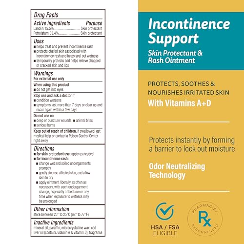 A+D Incontinence Support Skin Protectant & Rash Ointment – Treats & Prevents Incontinence Rash, Soothes Chafed Skin, Odor Neutralizing Technology - 3.5oz 3.5 Ounce (Pack of 1)