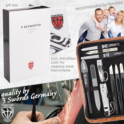 3 Swords Germany – manicure pedicure set kit (141) SYNTHETIC LEATHER - OSTRICH BROWN