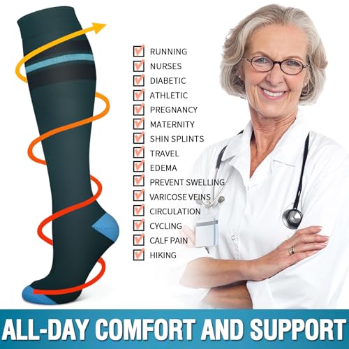 6 Pack Copper Compression Socks for Women and Men Circulation-Best Support for Medical,Running,Nursing,Athletic Large-X-Large C-assorted28