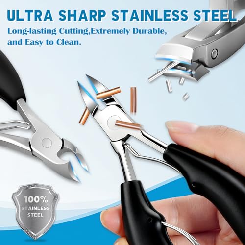 2026 Heavy Duty Toenail Clippers for Thick Nails, 7-in-1 Pedicure Kit with Catcher for Seniors & Men, Professional Wide Jaw Ingrown Toe Nail Clipper Set, Podiatrist Tool 7-in-1 Black