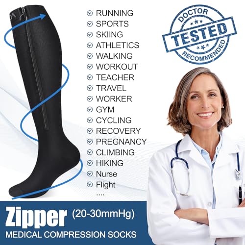 NEENCA Professional Compression Socks for Women Men Circulation, 20-30 mmHg Black Large-X-Large