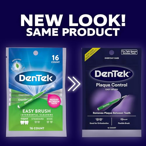 Dentek Interdental Brushes - Tight, 16 Count, 6 Pack - Easy-Brush Interdental Plaque Remover with Fluoride - Cleans Tight Spaces Around Teeth, Braces & Other Dental Appliances