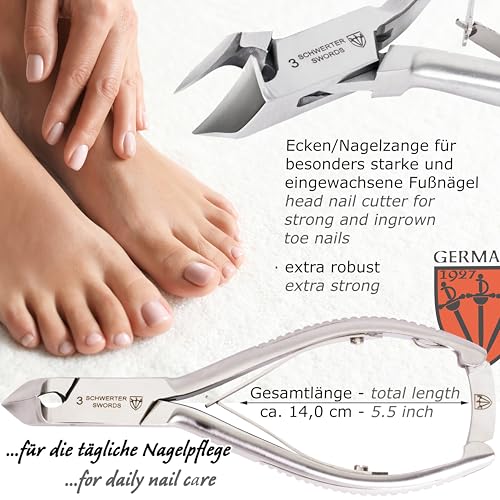 3 Swords Germany - Brand Quality Professional Toe Nail Nipper Clipper Set Stainless Steel Wave Nipper, Head Cutter, Nail File with case for ingrown Toe Nails, Manicure Pedicure by 3 Swords (196) Black - 2 Tools