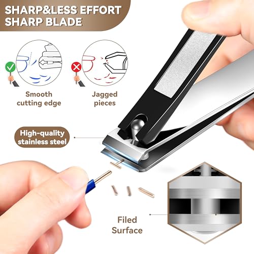 Toenail Clippers for Adults – 6-in-1 Thick & Ingrown Toenail Clippers Set, Large Straight & Slanted Nail Clippers, Heavy Duty Wide Jaw Nail Cutter with Long Handle for Men and Women Black