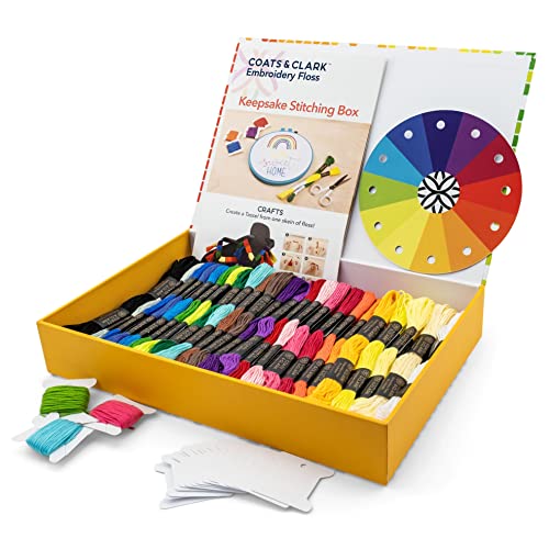 Coats & Clark Keepsake Stitching Box, Embroidery Thread & Cross Stitch Kit 8.75y Multicolor