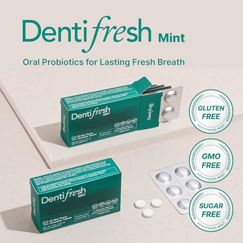 K-Nutra Dentifresh Mint Xylitol Tabs – Oral Probiotics for Bad Breath, Dry Mouth & Fresh Breath, 7 Billion CFU, Sugar-Free, GMO-Free, Gluten-Free, Natural Mint Flavor, 30 Tablets (Improved Formula)