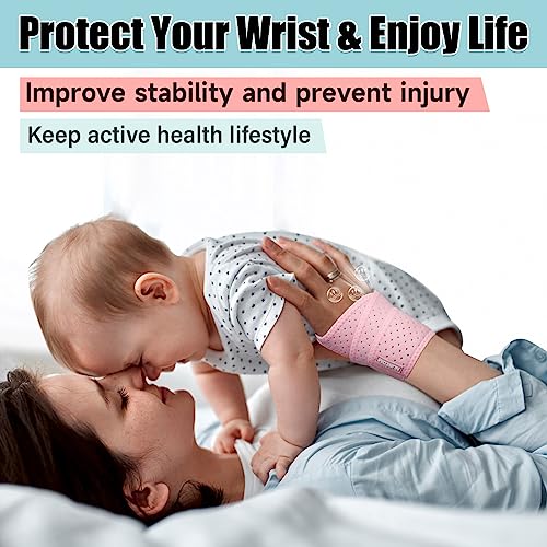 NURCOM 2 Pack Wrist Brace, Adjustable Compression, Pink One Size