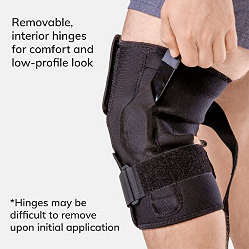BraceAbility Torn Meniscus ROM Knee Brace - Hinged Post Surgery Support with Flexion Extension Control for Hyperextension and Locking Treatment, Ligament PCL or ACL Tears, Osteoarthritis Relief (M) M