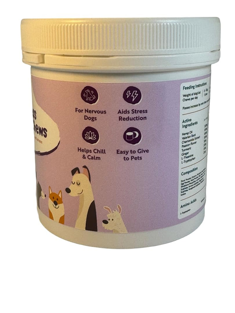 Stress Less Calming Chews - soft chew treat supplement for dogs and cats - help keep pets calm and anxiety & stress free during fireworks, Christmas, periods of separation - 60 chews per jar