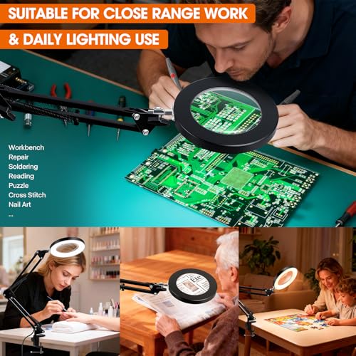 LXIANGN Hands Free 10X Magnifying Glass with Light and Clamp